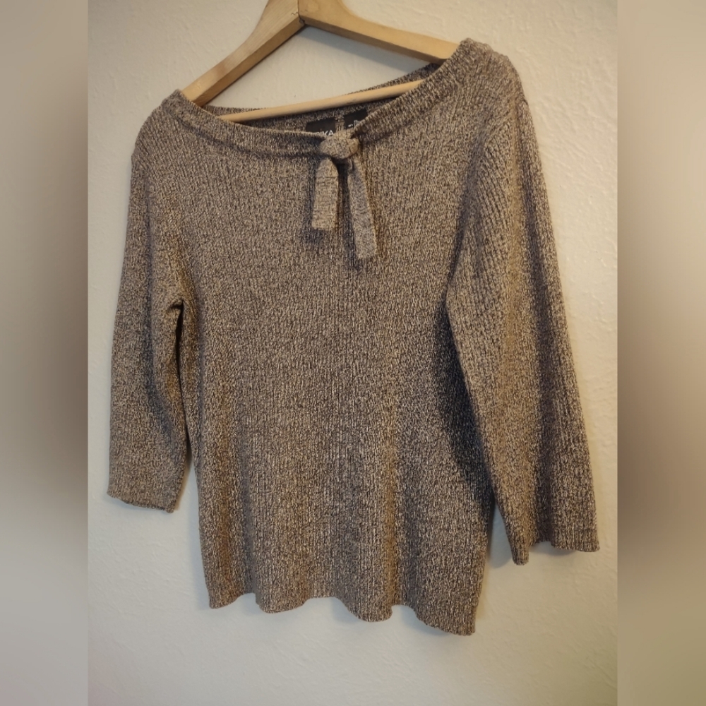 Erika Ribbed Knit Sweater with Bow Neckline - Boat Neck 3/4 Sleeves Petite Large - Picture 4 of 12
